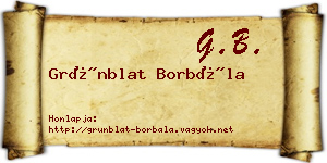 Grünblat Borbála névjegykártya